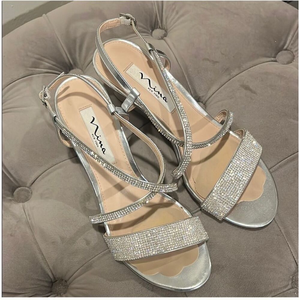 NINA | strappy silver heels 7.5